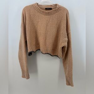 Zara Beige Silver Glitter Scallop Edge Sweater Women’s Small S Oversized Crop